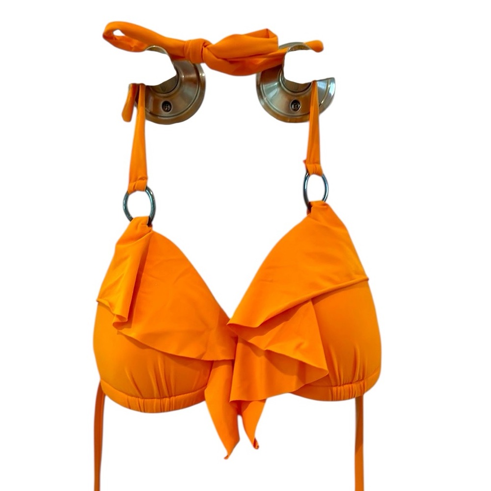 NWOT Swim Systems Collection Vibrant Orange Ruffled Bikini Top Size Small